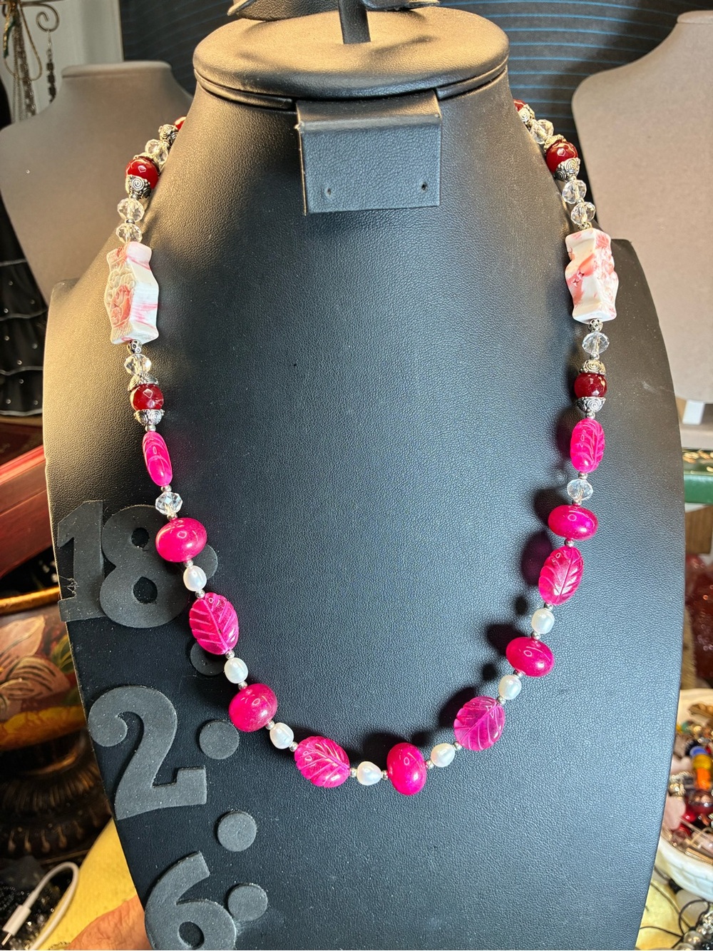 Carved coral ,ruby pearl Necklace - Women Jewelry